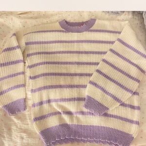 Purple and White Striped Women's Sweater